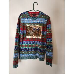 Blizzard Bay Hanukkah/Christmas Flip Sequin Ugly Christmas Sweater Women's sz M